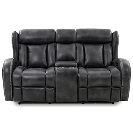 Contemporary Power Reclining Console Loveseat with USB Ports, Cupholders, and Built-In Lighting